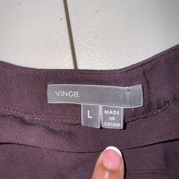 Vince 100% Silk Shirt Women Large Oversized Popover Boy Plum Purple Sleeve Sheer - Picture 5 of 12